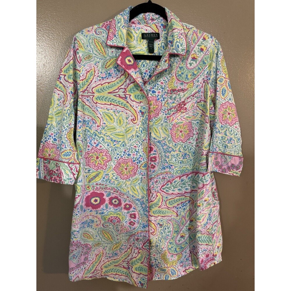 WOMENS LAUREN RALPH LAUREN PRETTY FLORAL PRINT SLEEP SHIRT   SIZE L